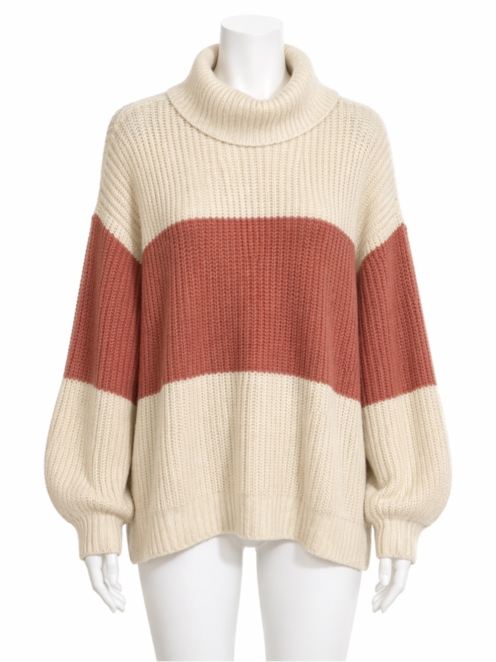 POPSUGAR COLOR BLOCK COWL NECK KNIT BUBBLE SLEEVES SWEATER LARGE CASUAL COMFY